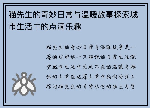 猫先生的奇妙日常与温暖故事探索城市生活中的点滴乐趣